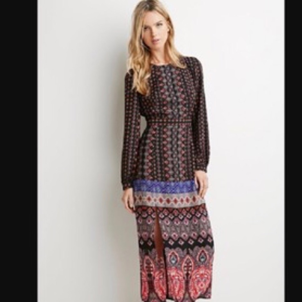 NEW Forever 21 Maxi Black Printed Dress